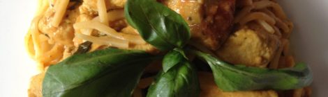 Single Girl's Dinner Saver - Thai peanut chicken curry with coconut milk, plum tomatoes, and fresh basil