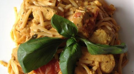 Single Girl's Dinner Saver - Thai peanut chicken curry with coconut milk, plum tomatoes, and fresh basil