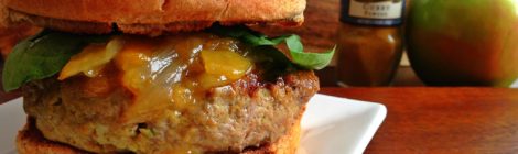 Curried Turkey & Green Apple Burgers with caramelized onion & mango chutney