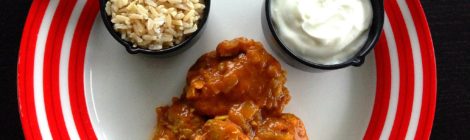 Low-carb Indian dinner for diabetics: chicken curry, brown basmati rice, and yogurt (less than 30g carbs!)