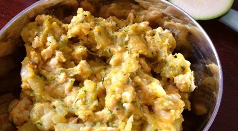 Keema for babies: mint and coriander-spiced chicken, zucchini, peas, and potatoes