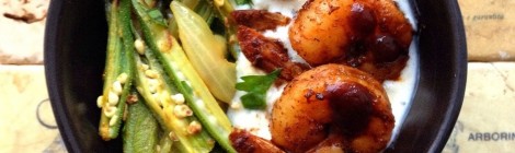 Indian BBQ Shrimp, Okra, and Zucchini Raita