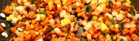 Instead of your regular salad, make this: organic rainbow carrots tempered with fresh ginger and ground turmeric