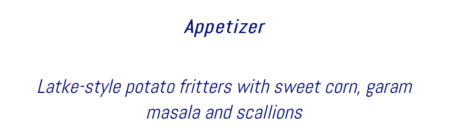 My first kosher Indian dinner menu